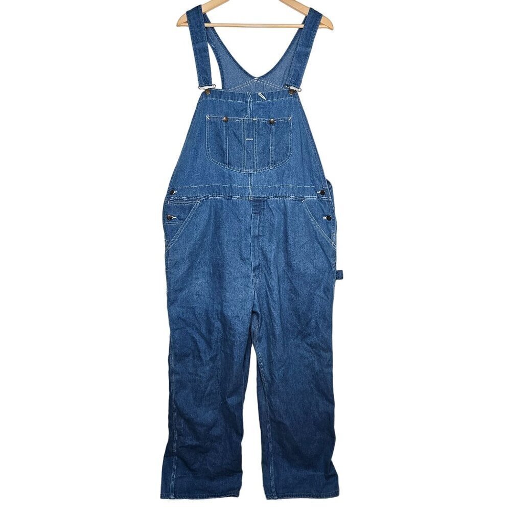 70s-80s‎ Roebucks Blue Denim Overalls Straps Utility Workwear Men's L